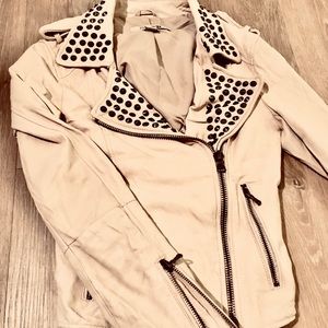 Vintage white leather jacket rocker punk goth S